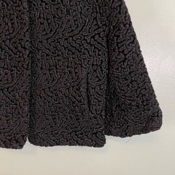Women's Black Curly Lamb Wool Snap Button Winter Long Sleeve Lined Warm Coat M/L - Picture 5 of 9